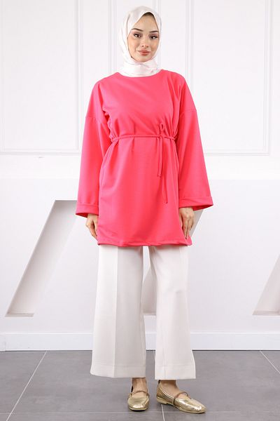 İmajButik Fuchsia Crepe Tunic with Drawstring Waist