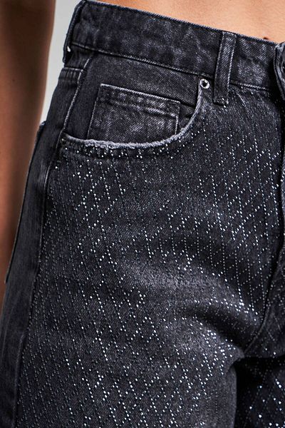 its basic Women's Dark Smoked Color Diana T-2S5-1 Shiny Rhinestone Mom Fit Midi Length Design 100% Cotton Denim Shorts