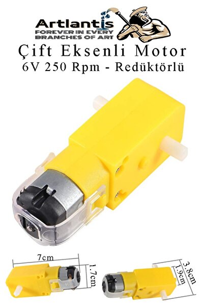 Artlantis Çift Eksenli Motor Redüktörlü 6V 250 Rpm 1 Adet Sarı Dc Motor Ardui...