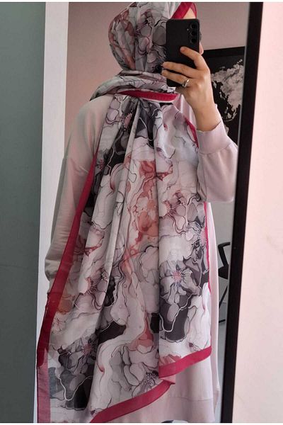 AMİNENESİL Aminenesil Floral Cherry Ecru Beige Pink Color Shawl
