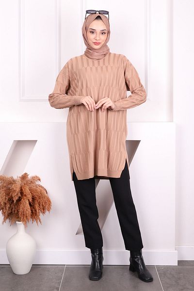 İmajButik Biscuit Cold Yarn Mercerized Knitwear Tunic