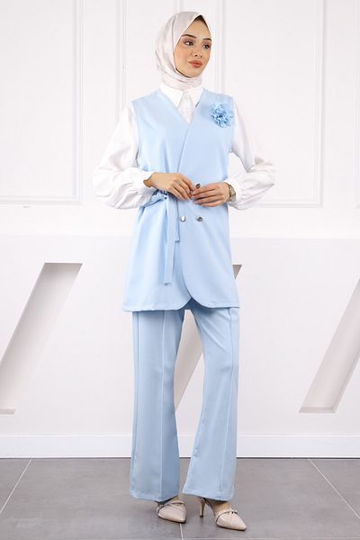 İmajButik Baby Blue πουκάμισο γιλέκο παντελόνι 3 τεμαχίων συνδυαστικό κοστούμι
