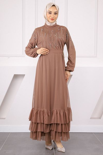 İmajButik Βραδινό φόρεμα σιφόν με βολάν με βολάν