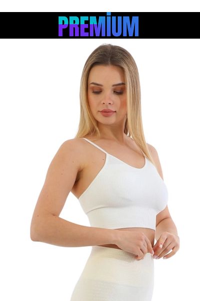 HOBİ CONDİ Premium Trendchest Gathering Anti-Sagging Sports Daily Thin Rope Strap Padded Ribbed Crop Bustier