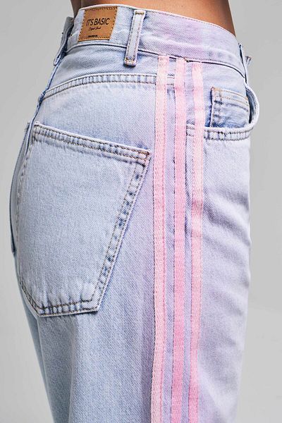 its basic Blugi de damă Culoare 4s5-100 Neon Stripe Detaliat Loose Fit 100% Koton Design Denim Jeans