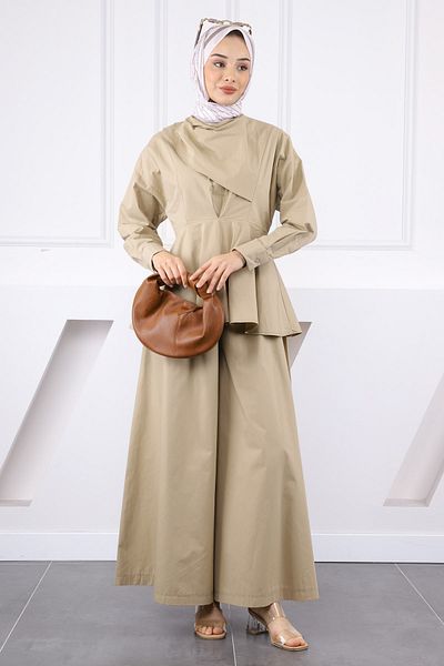 İmajButik Σετ παντελόνι μπλούζα από λινό βιζόν