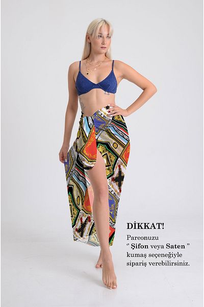 DESENİX Patchwork Pattern Pareo - 100X145 cm - Silky Chiffon & Luxury Satin Fabric Option - Beach Dress