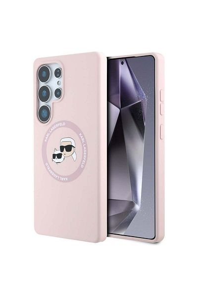 Karl Lagerfeld Case for Samsung Galaxy S25 Ultra - Karl Lagerfeld Silicone Double Heads (KLHMS25LSKCHTCP) - Pink