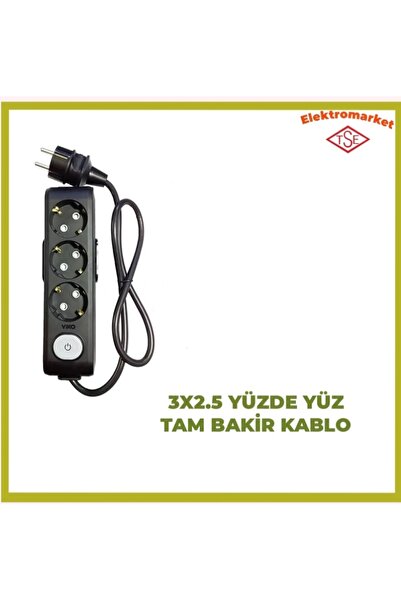 VİKO Multi-let 3 'lü 10 Metre Anahtarlı Topraklı Çocuk Korumalı (3x2.5 TTR TA...