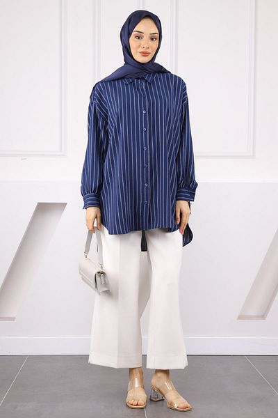 İmajButik Μπλε ριγέ casual πουκάμισο