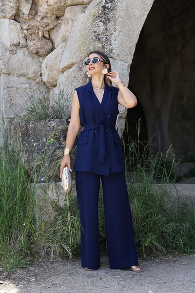 bytugcekaya Navy Blue Top Standard Vest Pants Suit