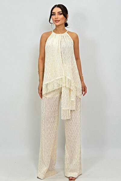 FEVER Dokulu saçak detaylı kuşaklı pantolon