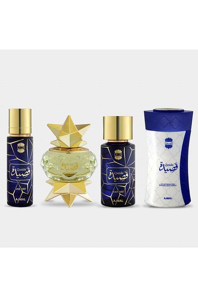 Ajmal Qasida Ajmal Women Set, Eau de Parfum 60 ml, Body Powder 80 g, Hair Mist 30 ml, Body Mist 50 ml