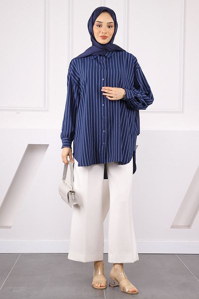 İmajButik Μπλε ριγέ casual πουκάμισο