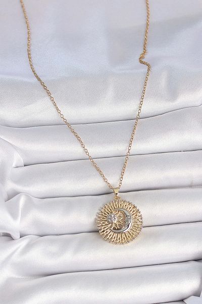 Avantaj Kapıda ®   316L Steel Gold Color Mix Color Moon Sun Model Women's Necklace