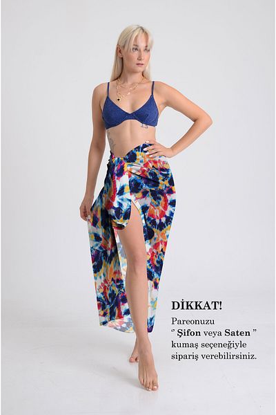 DESENİX Colorful Tie Dye Patterned Pareo - 100X145 cm - Silky Chiffon & Luxury Satin Fabric Option - Beach Dress