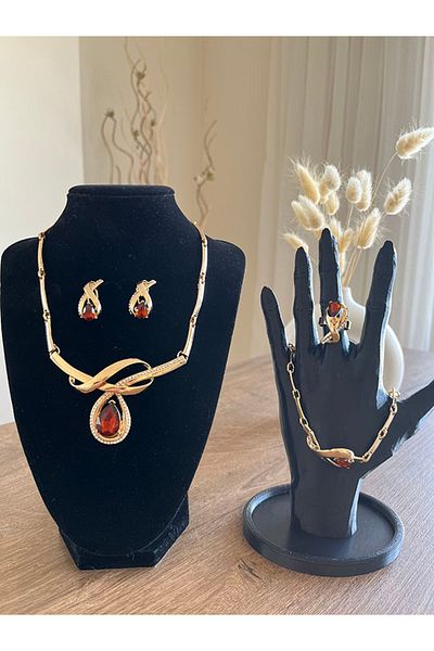 Büyük Hanım Modern Style Red Beads Elegant 4-Piece Jewelry Set