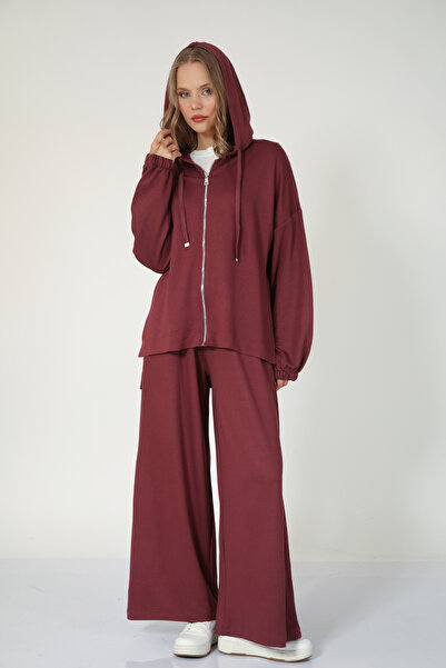 Suede Style 5804 - Stylish Comfortable Hooded Zippered Pants Women's Set
