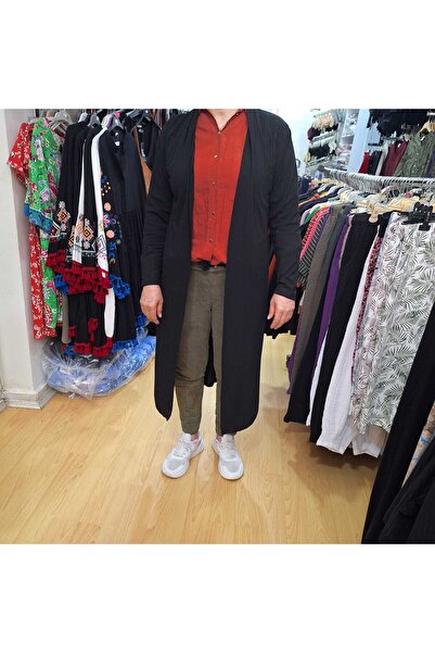 NUR TEKSTİL kadın siyah fitili yazlık yanları yırtmaçlı uzun kol hırka