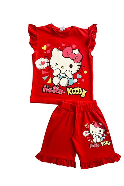 YUMİYUMM Girl's Character Red Shorts Suit