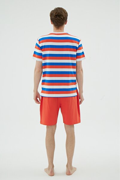 İPEKTENİM Чоловічий піжамний комплект з велосипедним коміром у червону смужку