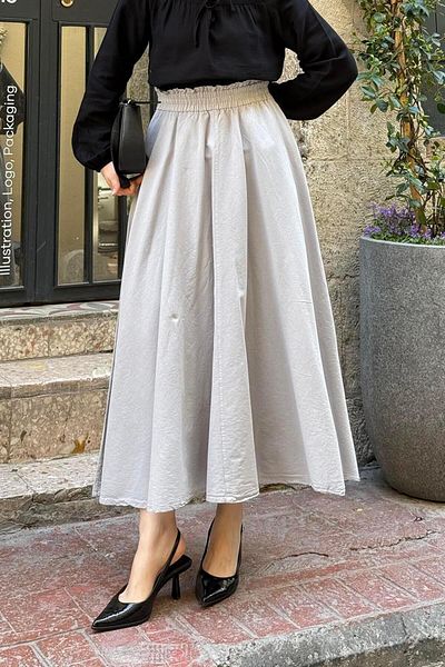 lamelif Linen Straight Skirt Gray