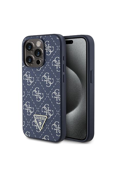 Guess Husă pentru iPhone 15 Pro - Guess Hardcase 4G Triangle Metal Logo (GUHCP15LPG4GPB) - Albastră