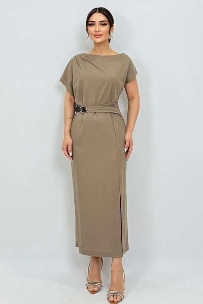 FEVER Kemer detaylı yırtmaçlı midi elbise