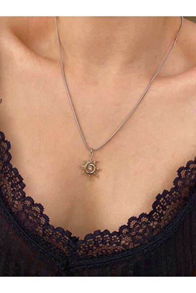 Arsaley Collection Gümüş Renk Güneş Charm Çelik Zincirli Kadın Kolye (45 cm) ...