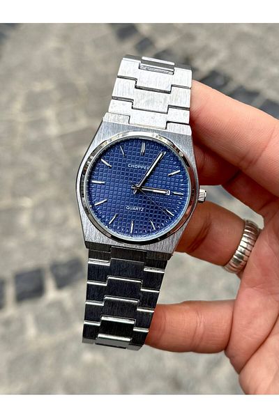 Choppers Navy Blue Color Round Dial Detail Stylish and Modern Design Silver Color Case and Band Wrist Watch
