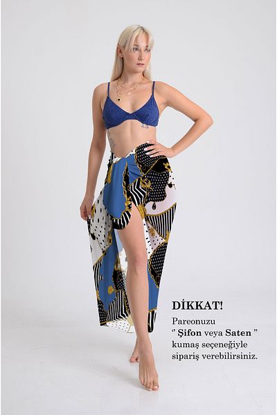 DESENİX Patchwork Pattern Pareo - 100X145 cm - Silky Chiffon & Luxury Satin Fabric Option - Beach Dress