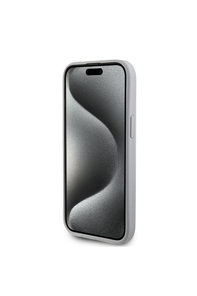 Guess Case for iPhone 15 - Guess Strass Metal Logo (GUHCP15SPS4DGPS) - Silver
