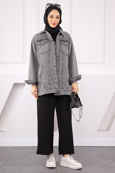 İmajButik Καπνιστό τζιν μπουφάν με τσέπες