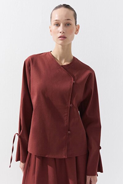 Hooopstore Birit Detailed Lyocell Linen Coral Kimono