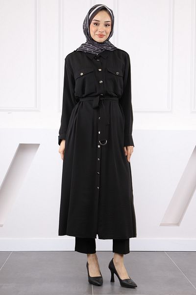 İmajButik Μαύρο χιτώνα με ζώνη μέσης