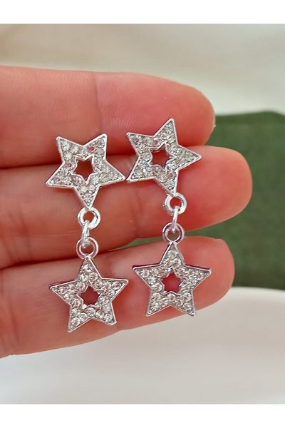 mos&more Gümüş Taşlı Çift Yıldız Hafif Kadın Küpe