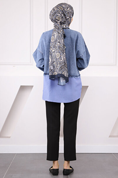 İmajButik Mavi Gömlek Garnili Kot Ceket