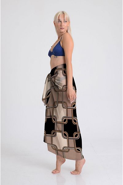 DESENİX Geometric Pattern Pareo - 100X145 cm - Silky Chiffon & Luxury Satin Fabric Option - Beach Dress