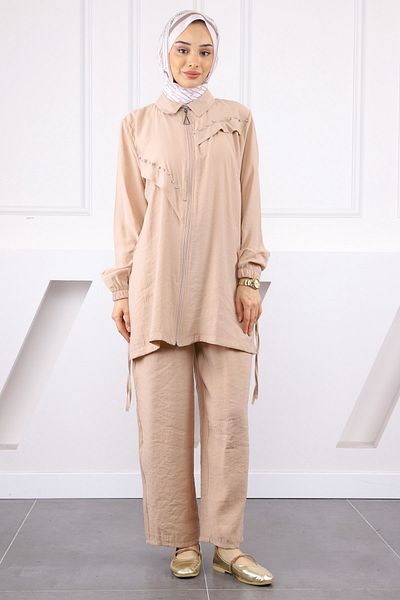 İmajButik Σετ παντελόνι Modal Tunic Mink Stone