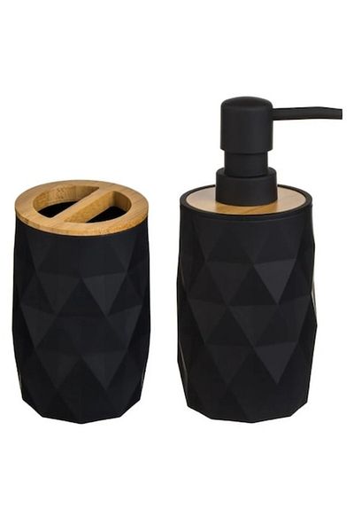 BREZIUM Set de accesorii pentru baie cu dozator de săpun lichid și suport pentru periuță de dinți,