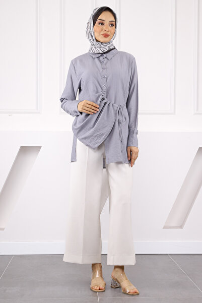 İmajButik Gray Side Tie Buttoned Shirt