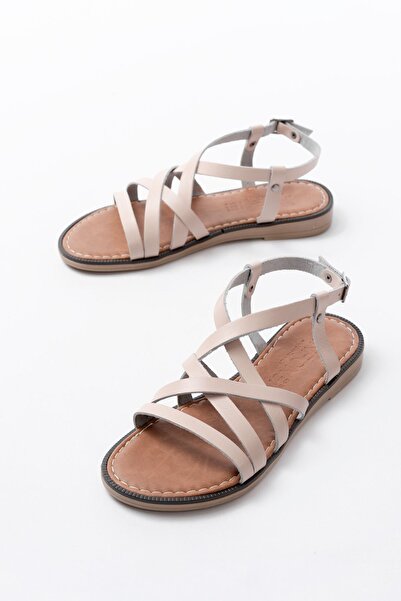 Budi صندل نسائي من الجلد الطبيعي باللون البيج طراز توريجا 205-017