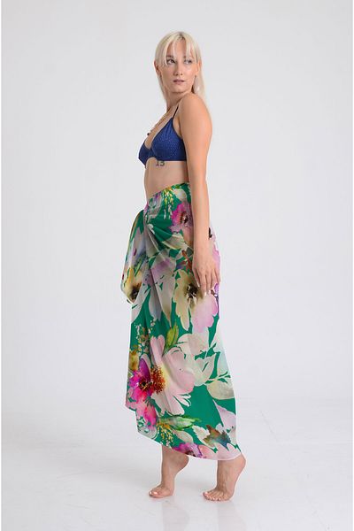 DESENİX Watercolor Floral Pattern Pareo - 100X145 cm - Silky Chiffon & Luxury Satin Fabric Option