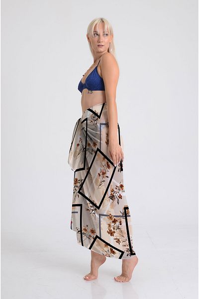 DESENİX Geometric Flowers Pattern Pareo - 100X145Cm- Silky Chiffon & Luxurious Satin Fabric Option-Beach Dress