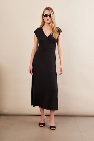 Cool & Sexy Women's Black Button Detailed Double Breasted Midi Dress Ey0011