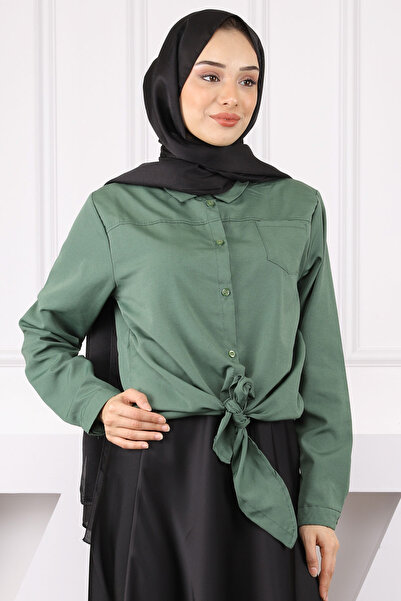 İmajButik Khaki Single Pocket Front Tie Shirt