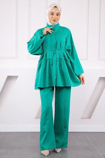 İmajButik Πράσινο κοστούμι τουνίκ με αλτήρα με μανίκια νυχτερίδας