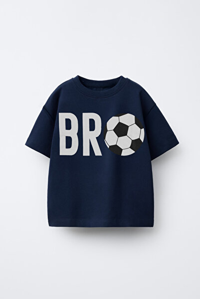 hepbaby Erkek Çocuk Rahat Kalıp Bisiklet Yaka Lacivert Baskılı Tişört