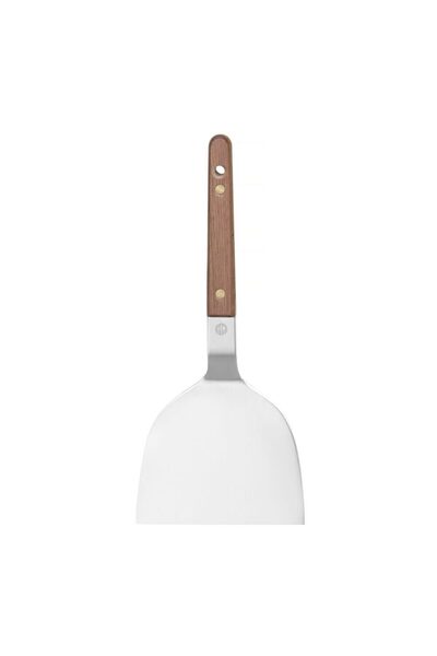 HENDI Spatulă Teppanyaki din oțel inoxidabil, 10,5 cm, mâner din lemn de nuc