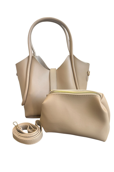 Rose Krem çantaEl ve omuz askılı ikili çanta en 30 cm boy 20 cm